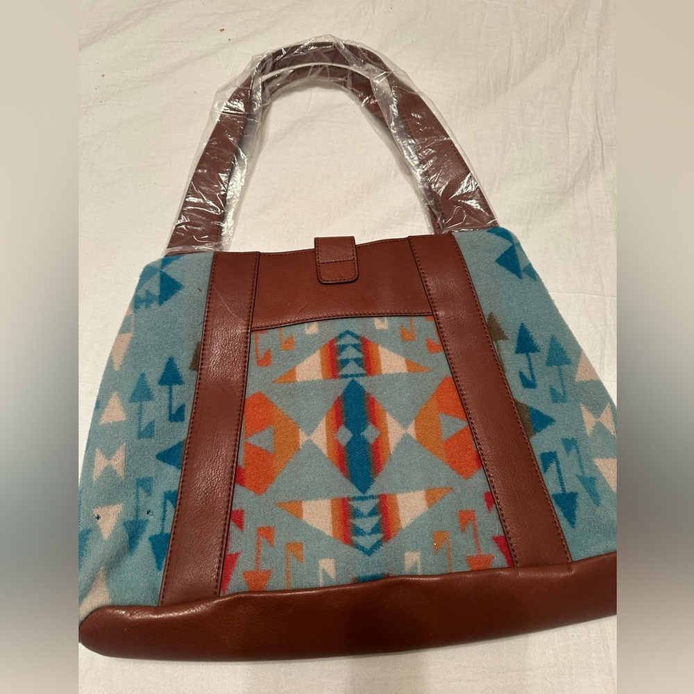 Pendleton Light Blue Wool Aztec Print Shoulder Ba… - image 7